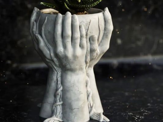 4 Hands With Roots Holding Bowl Planter