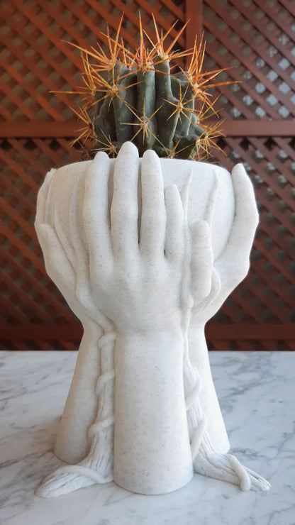 4 Hands With Roots Holding Bowl Planter
