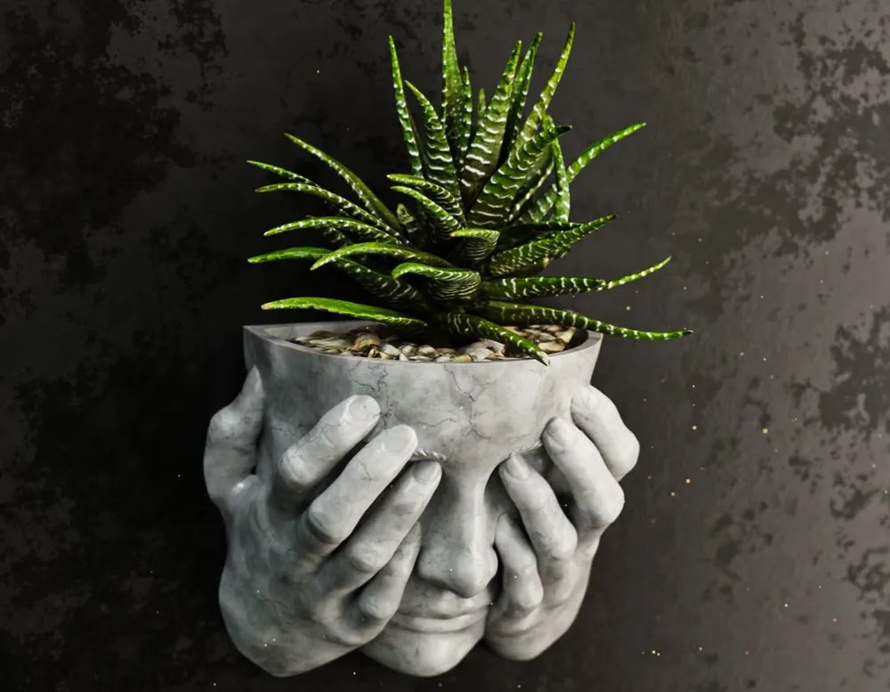 Woman Covering Face Wall Planter