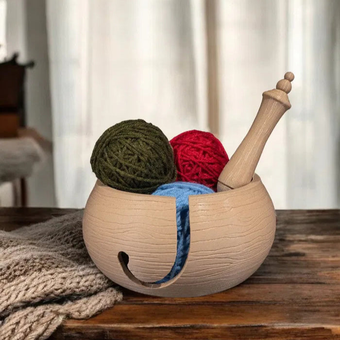 Wooden Look Kit Yarn Bowl and Hook Case