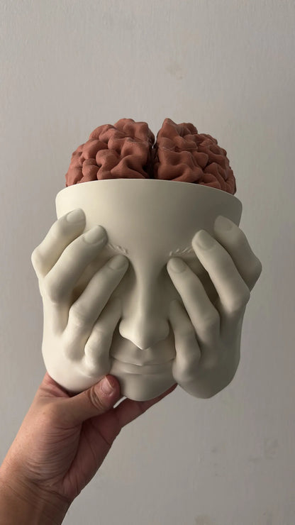 Woman Covering Face Wall Planter