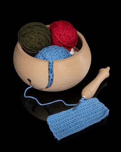 Wooden Look Kit Yarn Bowl and Hook Case
